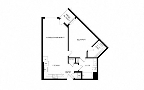 Floor plan for 1 bed, 1 bath, 772 sqft